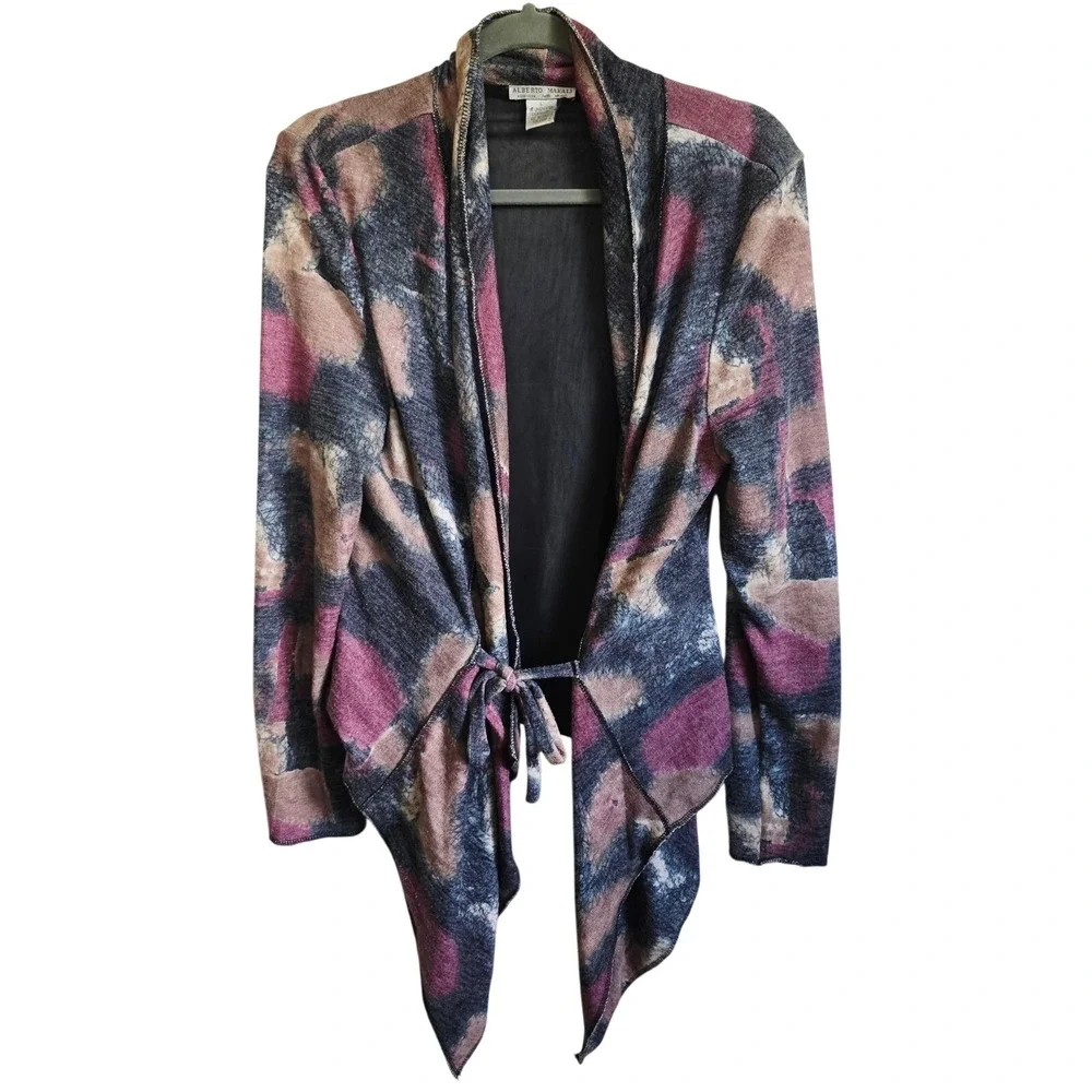 Alberto Makali L Open Front Cardigan Sweater Abstract Tie Front‎ Women's Large